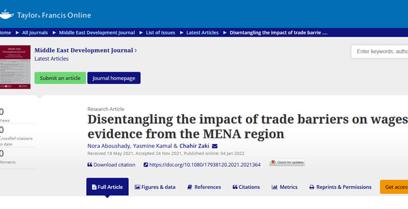 EMNES paper “Disentangling the impact of trade barriers on wages: Evidence from the MENA region” published by the Middle East Development Journal