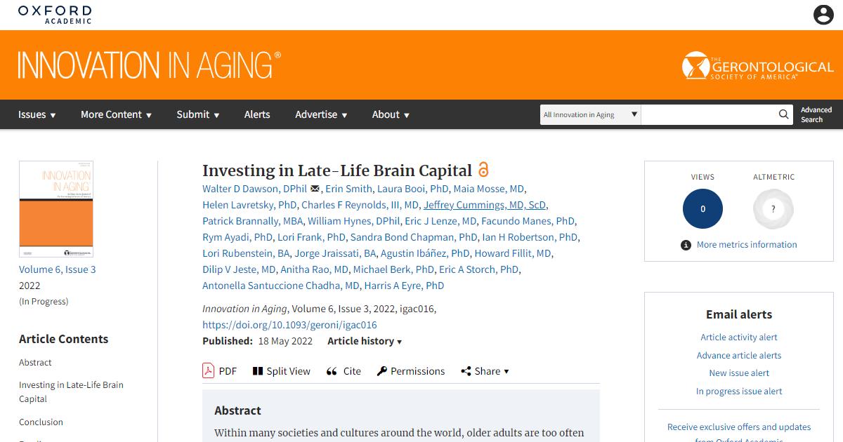 Brain Capital paper co-authored by EMEA President Prof. Rym Ayadi and Advisory Board member Harris Eyre published by the Innovation in Aging Journal