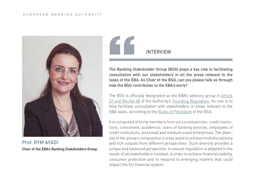 Prof Ayadi’s interview featured in the EBA 2021 Annual Report